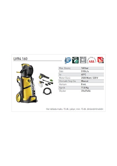 Lavor LVR4 160 Yüksek Basınçlı Soğuk Yıkama Makinası