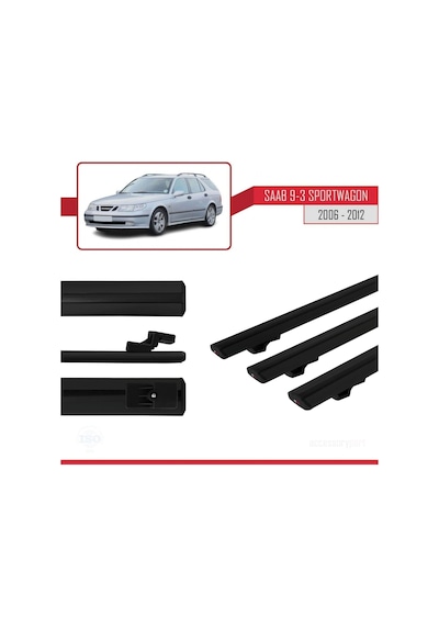 Saab 9-3 Sportwagon 2006-2012 Arası İle Uyumlu Basic Model Ara Atkı Tavan Barı Siyah 3 Adet