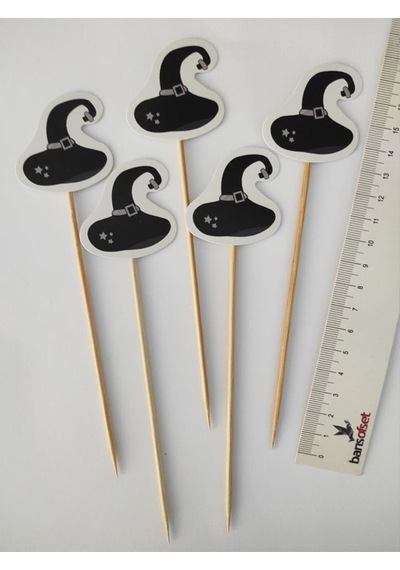15 Cm Uzun Kürdan-30 Adet Dekoratif Karton Cadı Şapkası Şeklinde Cadılar Bayramı Kürdanı - Halloween