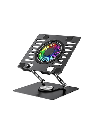 Addison Ad-rc36 Steely 360 Derece Dönebilen Fanlı Rgb Işıklı Ayarlanabilir Siyah Metal Laptop Stand