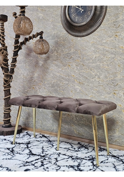 Zafir Gold Metal Yeşil Oturaklı Sivriltme Ayaklı Babyface Puf & Bench & Oturak Kahverengi
