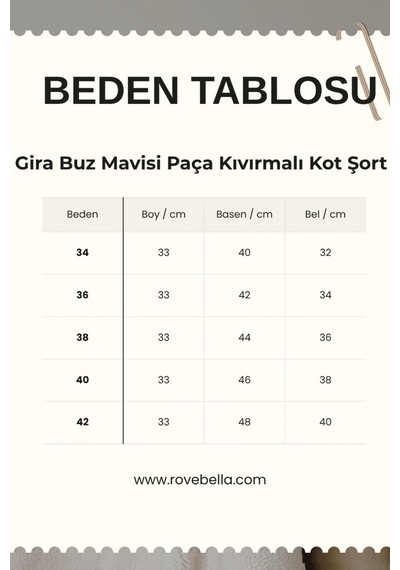 Rovebella Gira Buz Mavisi Paça Kıvırmalı Kot Şort Buz Mavi