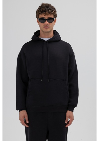 Vamos Basic Oversize Kapüşonlu Sweatshirt Siyah