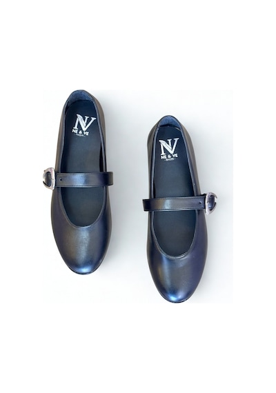Ne&ve Shoes Siyah Hakiki Deri Yuvarlak Burunlu Tokalı Kadın Babet