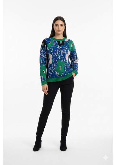Youknitwear You Daisy Bisiklet Yaka Triko Kazak Mavi