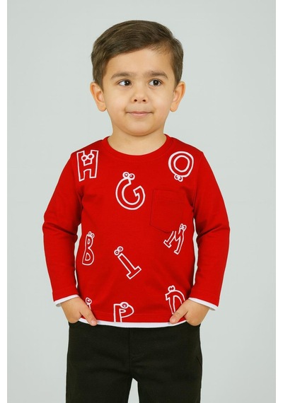 Harf Baskılı Mevsimlik Erkek Çocuk Sweatshirt-90757 Kırmızı