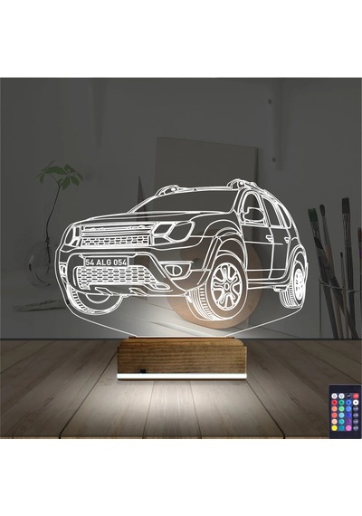 Luvivia Araba Jeep Duster Kişiye Özel 3d Lamba - Masa Gece Lambası Şeffaf