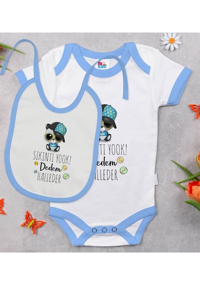 Bk Kids Sıkıntı Yok Dedem Halleder Tasarımlı Mavi Bebek Body Zıbı Çok Renkli
