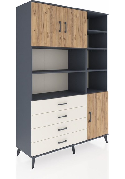 Hyperion Dolap 9 Raflı 4 Çekmeceli 3 Kapaklı 132x44x195 Antra... Antrasit