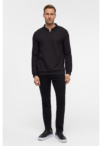 Süvari Siyah Regular Düz Fermuarlı Polo Yaka Sweatshirt Sw2013700020-s09 Siyah