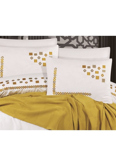 Goldroom Ahenk 7 Parça Pamuklu Pike Takımı. Hardal