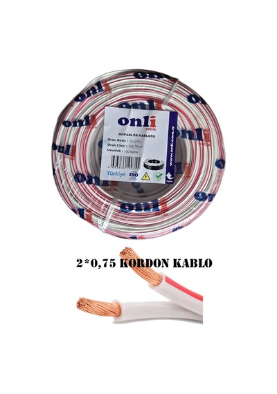 2x0.75 Mm Kordon Hoparlör Kablosu 100 Metre Cca Kırmızı Beyaz Şeritli