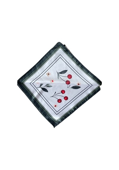Saten Bandana Saten Fular Saten Çanta Aksesuarı Özel Desen Bandana 45x50 Cm Beyaz - Gri