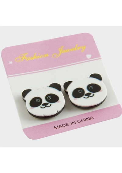 Panda Mıknatıslı Plastik Çocuk Küpesi - Beyaz N145