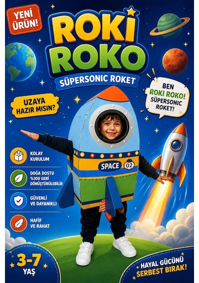 Kardinno Roki Roko Eğitici Oyuncak Karton Giyilebilir Çocuk Kostümü Etkinlik Parti Kostümü Çok Renkli