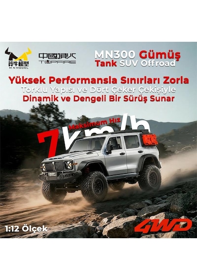 Mn Model Mn300 1/12 Tank Suv 4wd Rc Crawler Offroad Uzaktan Kumandalı Araba Arazi Aracı Model Car Truck Rtr Gümüş Mn-300 +dahili Işık Seti