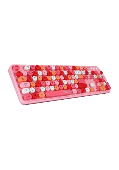 Everest Round Km-6282 Renkli Tuşlu Pembe Kablosuz Q Multimedia Klavye + Mouse Set Optik