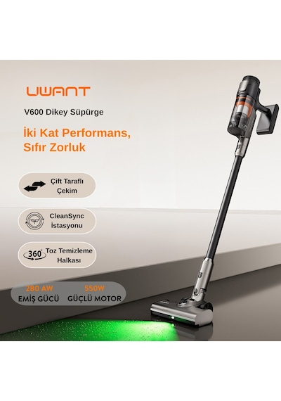 Uwant V600 600 W Motor Gücüne Sahip Otomatik Gri Dikey Süpürge