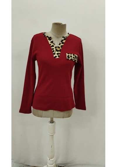Butik İstanbul Kadın Uzun Kollu V Yakalı Kaşkorse Bluz Kırmızı