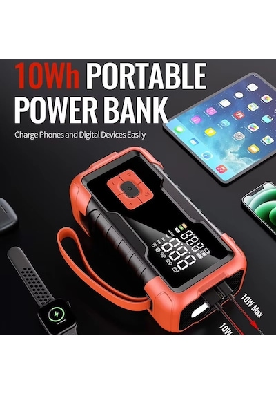 A8888 8.000mah Akü Takviye Cihazı Ve Lastik Hava Kompresörü Araç Şarj Takviye Pompası-1662