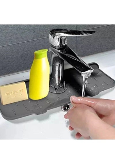Biishe Lavabo İçin Silikon Esnek Mat Musluk Sapı Damlama Tutucu Raf Mutfak Tezgahı Sıçrama Koruma