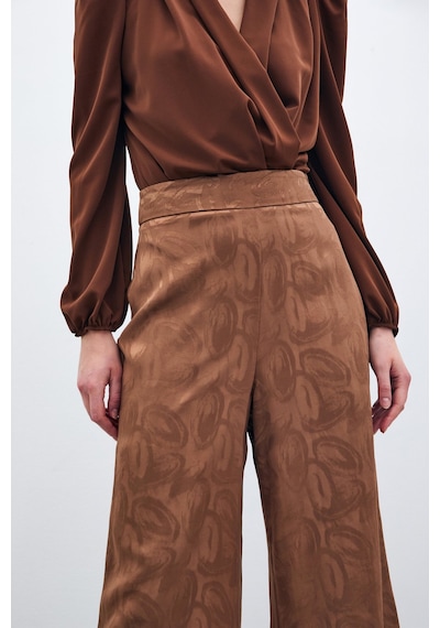 Sateen Jakarlı Salaş Pantolon - Kahve Kahverengi