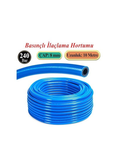 10 Metre Basınçlı İlaçlama Hortumu 240 Bar 8 Mm Ağaç Bitki Yaprak Sebze Meyve Tarım Ziraat Hortum