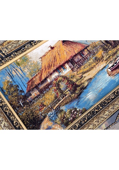 Çiçekli Köprü Adlı İran Tebriz Halı Tablo 123x73cm - Duvar Halı Kilim Tablo