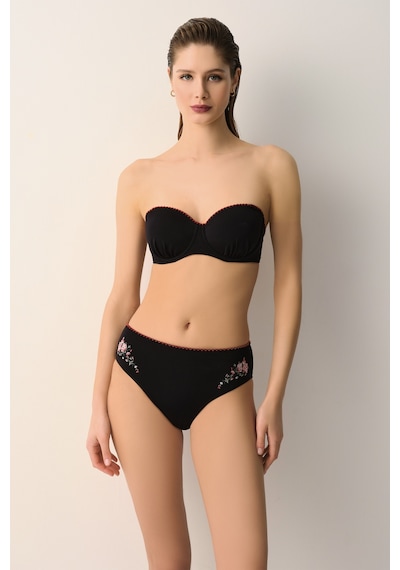 Suwen Karla Nakışlı Straplez Bikini Üst Sb26149012012 Siyah