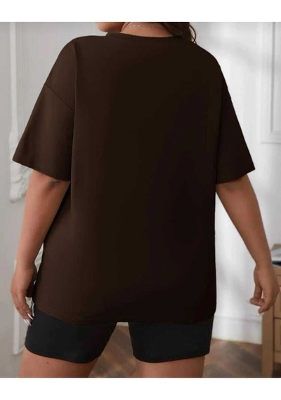 Kozia Outdoors Malkoçbey Happinnes Baskili Oversize Unisex Basic T-shirt Kahverengi