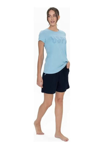 U.S. Polo Assn. U.s. Polo Assn. Kadın Yuvarlak Yaka Renkli Pijama Şort Takım Mavi