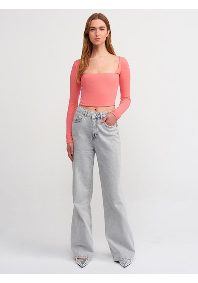 Dilvin 3700 Fitilli Uzun Kollu Top-pembe-4304 Pembe