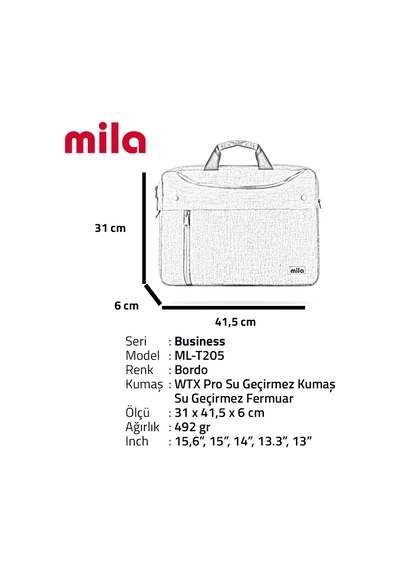 Classone Mila ML-T205 Busines 15.6"Su Geçirmez Kumaş Fermuar Lapt
