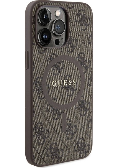 Apple Uyumlu iPhone 15 Pro Max Kılıf Guess Lisanslı Magsafe Özellikli 4g Desenli Yazı Logolu Kapak Siyah