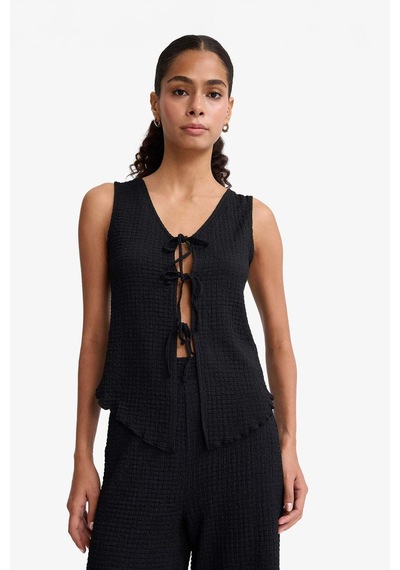 Defacto Slim Fit Dar Kesim V Yaka Önden Bağlamalı Bürümcük Kolsuz Bluz F7992ax25aubk81 Siyah