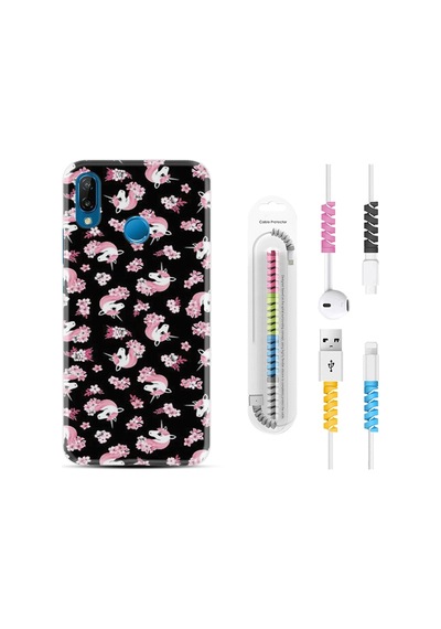 Huawei P20 Lite Kılıf Kablo Koruyuculu Unicorn Flowers 1406