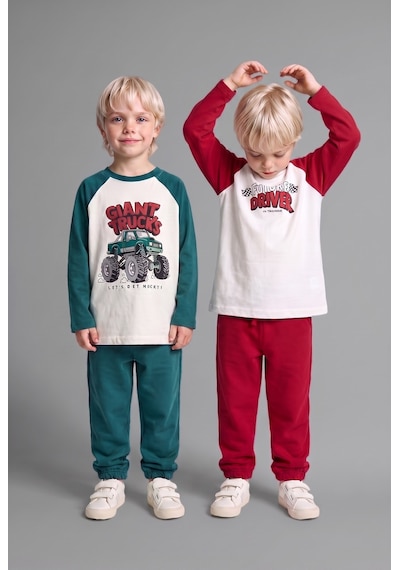 Defacto %100 Pamuk Oversize Reglan Kollu Baskılı 2li Uzun Kollu Tişört Erkek Bebek I0293a526aurd106 Kırmızı-rd106