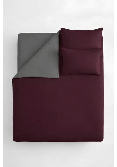 Bordo & Gri, Çift Kişilik Nevresim Takımı Modern Minimal Seri Bordo-gri