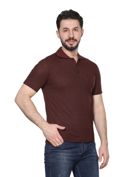 Kzctekstil Erkek Baba Ve Orta Yaş Penye Tişört Yakalı Cepli Jakarlı Desenli Kumaş Klasik Kesim Bordo
