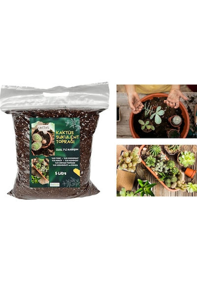 KAKTÜS SUKULENT TOPRAĞI 5 LT- 7'Lİ ÖZEL KARIŞIM(Akıllı Gübre Katk