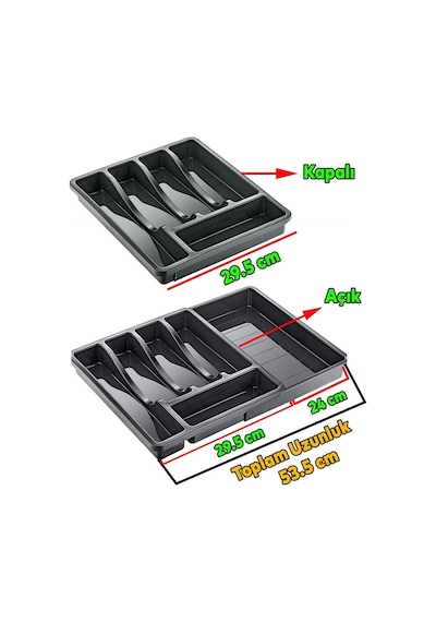 Sas Haus Uzayabilen Çekmece İçi Çatal Bıçak Kaşıklık – Füme Kayar Düzenleyici Organizer, Ayarlanabilir (29,5 x 53,5 cm)