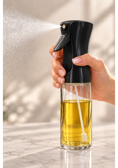Olea 220 Ml Cam Sprey Yağlık Tetikli Zeytinyağı Püskürtücü Siyah
