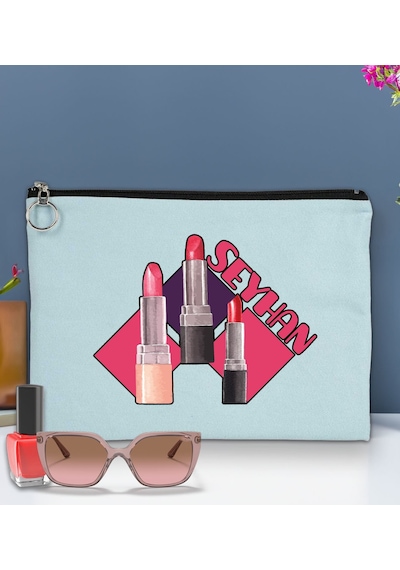 Bk Gift Kişiye Özel İsimli-2 Astarlı Açık Mavi Portföy Çanta 30x21cm, Baskılı El Çantası, Organizer Çanta