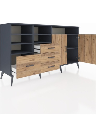 Kronos Konsol 7 Raflı 4 Çekmeceli 2 Kapaklı 176x59x99 Antrasit-ça Antrasit-çam