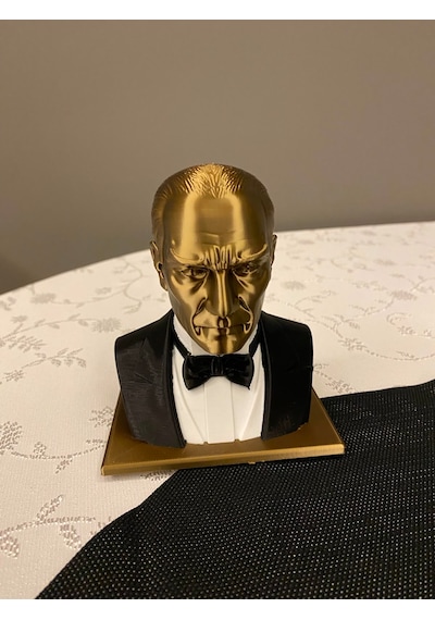 Riva Self Atatürk Büstü Özel Tasarım Gold Siyah Smokinli Biblo Heykel 3d - 10 Cm