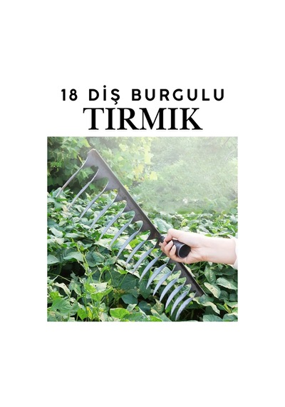 18 Diş Tırmık Metal Burgulu Bahçe Tarla Tırmık Çim Peyzaj Yaprak Ot Saman Temizleme Toprak Tırmığı