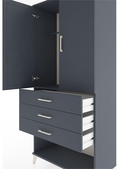 Hyperion Dolap Tek Raflı 3 Çekmeceli Tek Askılı 88x44x195 Antrasit-antrasit Antrasit