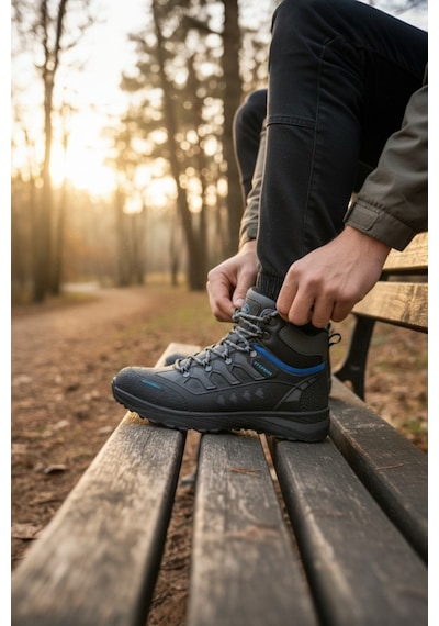 Enoch Erkek Antrasit Mavi Su Geçirmez Outdoor Trekking Ve Doğa Yürüyüş Botu Siyah - Mavi