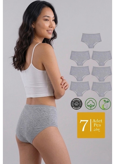 Meine Liebe Unterwäsche Pamuklu 7'li Paket Yüksek Bel Toparlayıcı Etkili Bato Külot Gri