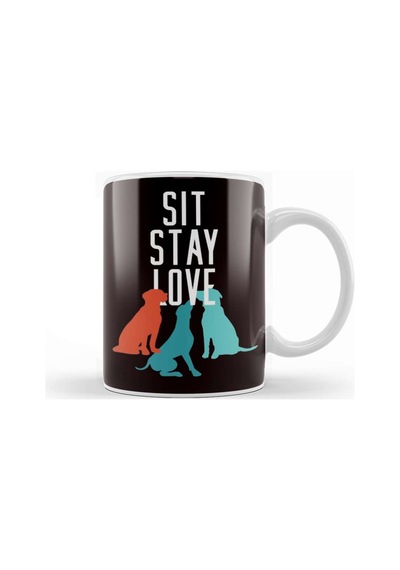Sit Stay Love Dog Owner Puppy Lover Pet Fan Animals Rescue Kupa Bardak Porselen Karışık